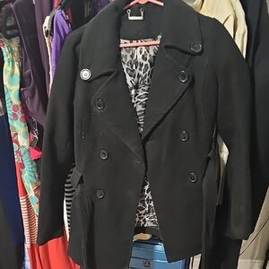 Jou Jou Black Double-Breasted Pea Coat